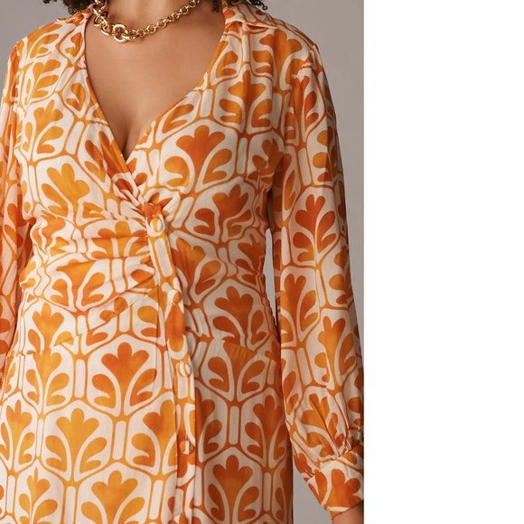 Anthropologie Maeve Printed Wrap Shirt Dress size 10 new with tag orange color - Picture 2 of 4